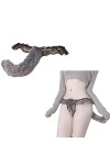 ZHER-LU Femmes Sexy Culotte Dentelle Farbic Amovible Renards Queue String Femmes String Sexy, Blanc, M