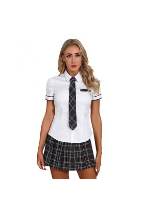SHANHE Costume de cosplay décolières pour femmes Uniforme décolière japonaise Chemise sexy Clubwear avec jupe à carreaux Cr