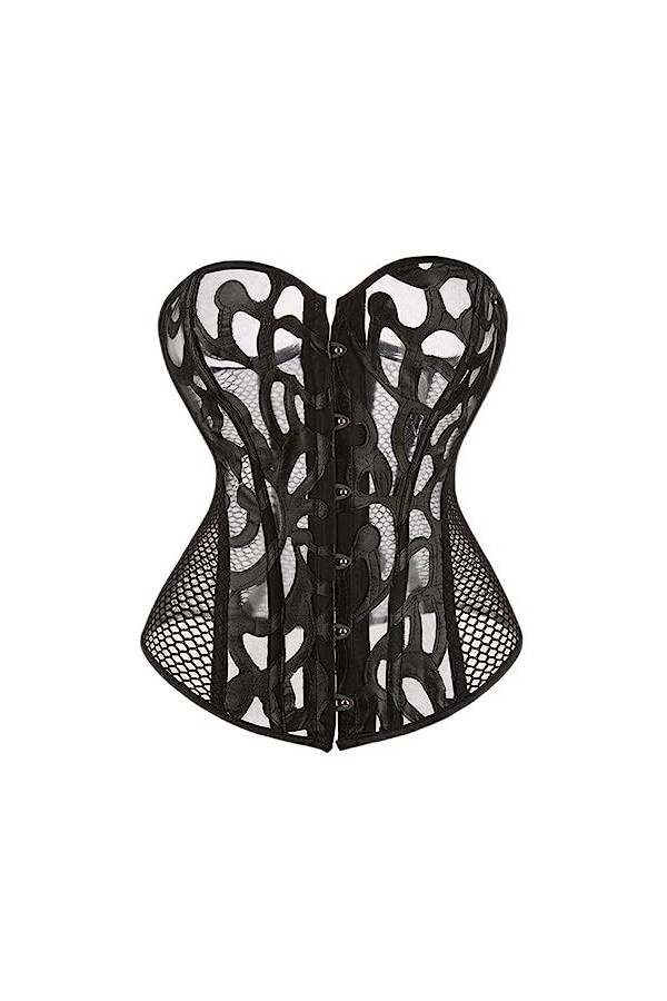 WEITING Évider Overbust Corset Noir Blanc Maille Respirant Taille Bustier Top Lingerie Corselet-Noir,M