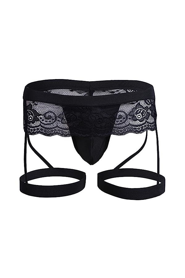 SINMIUANIME Culotte de bikini en dentelle pour homme à trois points, sous-vêtements en maille transparente avec dos en T et s