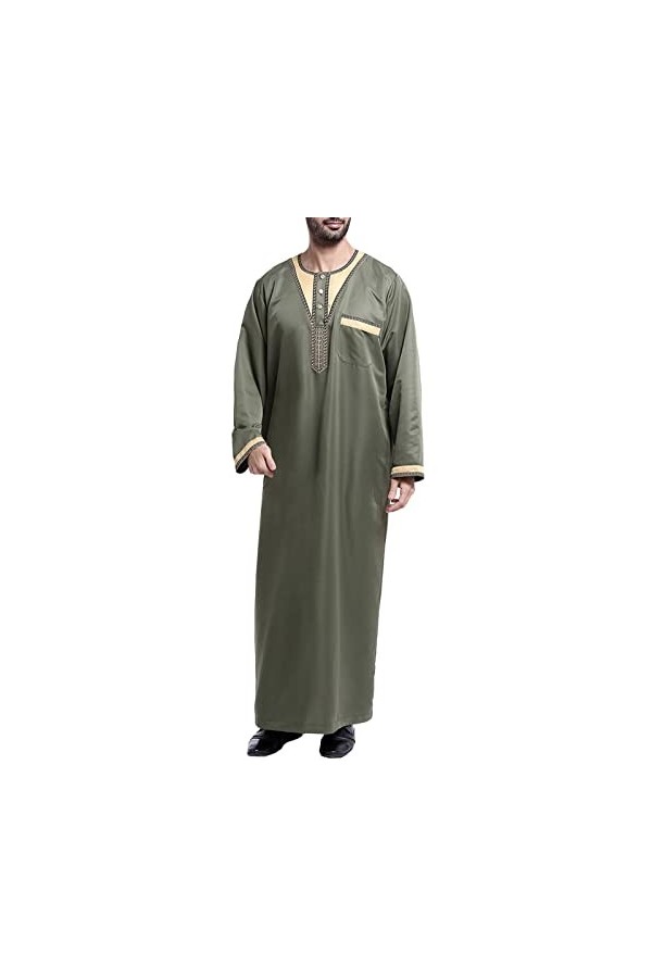 Mymyguoe Robe musulmane pour homme - Robe islamique - Avec poche poitrine - Manches longues - Col rond - Arabe - Moyen-Orient