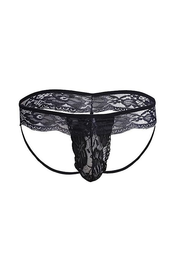 SINMIUANIME Culotte de bikini en dentelle pour homme à trois points, sous-vêtements en maille transparente avec dos en T et s