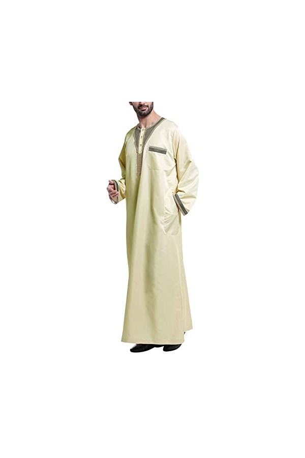 Mymyguoe Robe musulmane pour homme - Robe islamique avec poche poitrine Moyen-Orient - Robe arabe saoudite - Longueur totale 