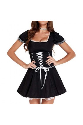 Costume de cheveux pour femme avec bande et sangle de cou pour cosplay robe + robe dété courte pour femme, Noir , S