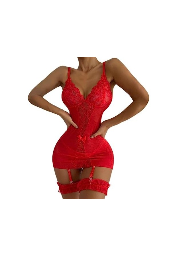 Corset Femme Sexy Dentelle Corset Maille Sheer Pyjama Noir Body String sous-Vêtements-BK,XL