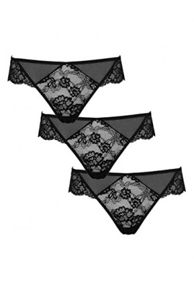 Ann Summers Lot de 3 culottes sexy en dentelle pour femme Noir, Noir , 38