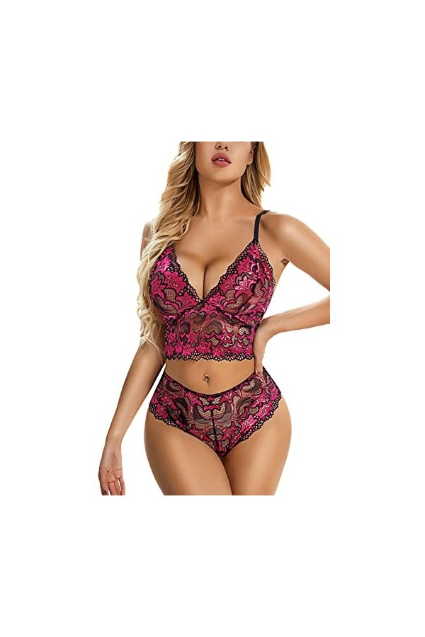 Aranmei Femmes Ensembles Lingerie Erothique Sexy Dentelle Ensemble sous-Vêtements Seduction 2 Pièces avec Soutien-Gorge et Cu