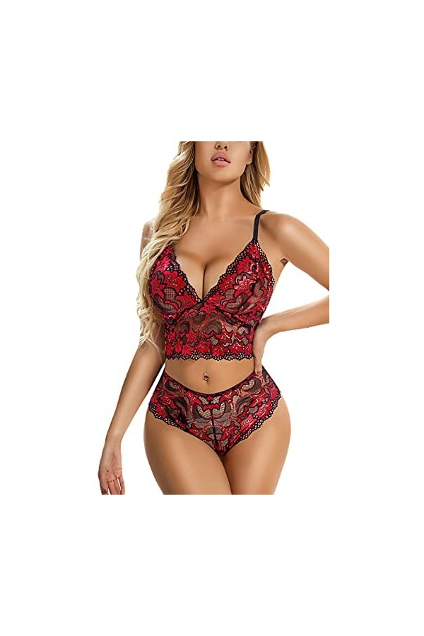 Aranmei Femmes Ensembles Lingerie Erothique Sexy Dentelle Ensemble sous-Vêtements Seduction 2 Pièces avec Soutien-Gorge et Cu