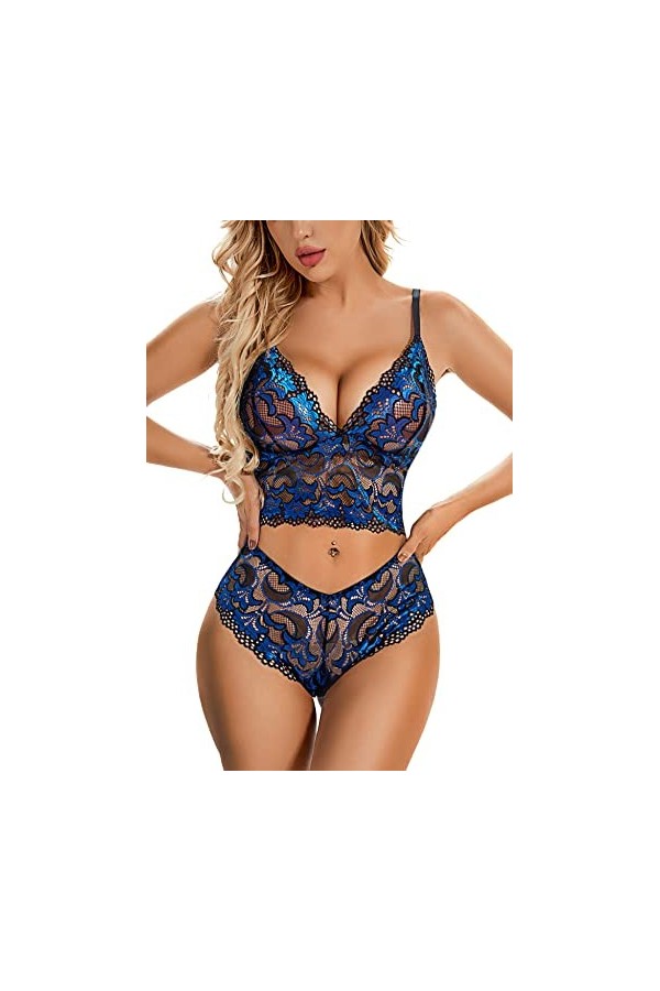 Aranmei Femmes Ensembles Lingerie Erothique Sexy Dentelle Ensemble sous-Vêtements Seduction 2 Pièces avec Soutien-Gorge et Cu