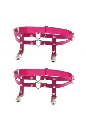 DOKLY Lot de 2 porte-jarretelles élastiques avec clips pour femme Style punk rock avec rivets en forme de cœur