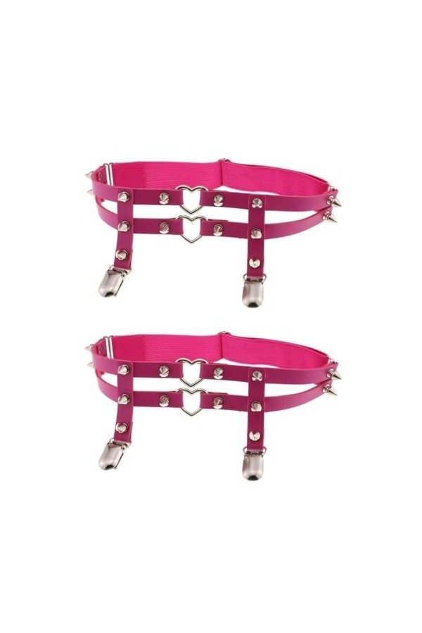 DOKLY Lot de 2 porte-jarretelles élastiques avec clips pour femme Style punk rock avec rivets en forme de cœur
