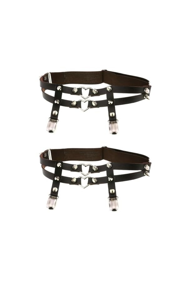 DOKLY Lot de 2 porte-jarretelles élastiques avec clips pour femme Style punk rock avec rivets en forme de cœur