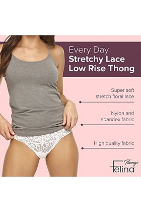 Felina | Signature Stretchy Lace Low Rise Thong | 4-Pack Essential Combo, S/M 