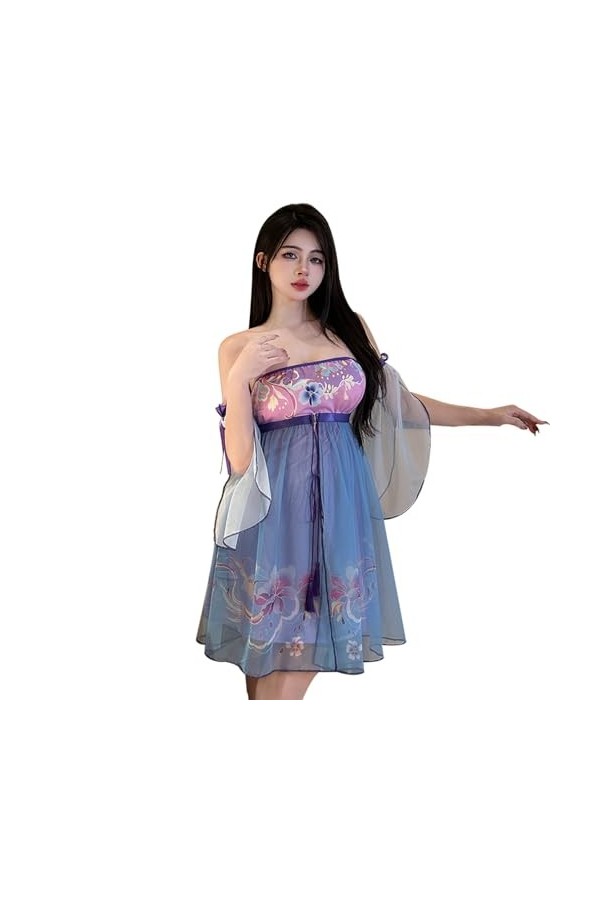 Temptshow Pyjama sexy pour femme style chinois ancien, Noir et rouge., taille unique