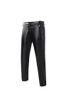 Pantalon avec coupe SIM pour homme - En cuir brillant - Couleur unie - Coupe droite, Noir , XL