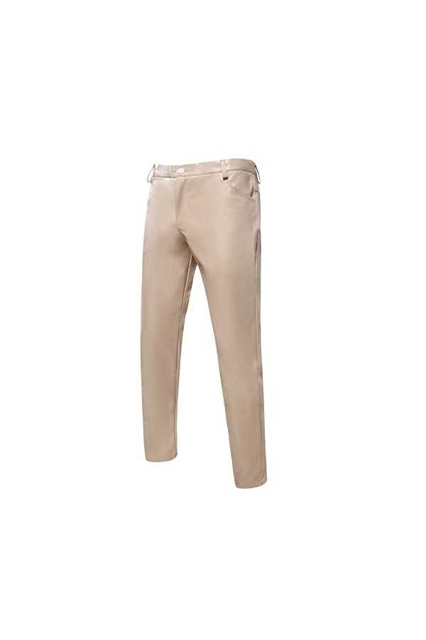 Pantalon avec coupe SIM pour homme - En cuir brillant - Couleur unie - Coupe droite, Noir , XL