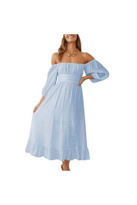 DAUZ Robe à Encolure Carrée et Demi-Manches, élégante pour Mariage de 16 