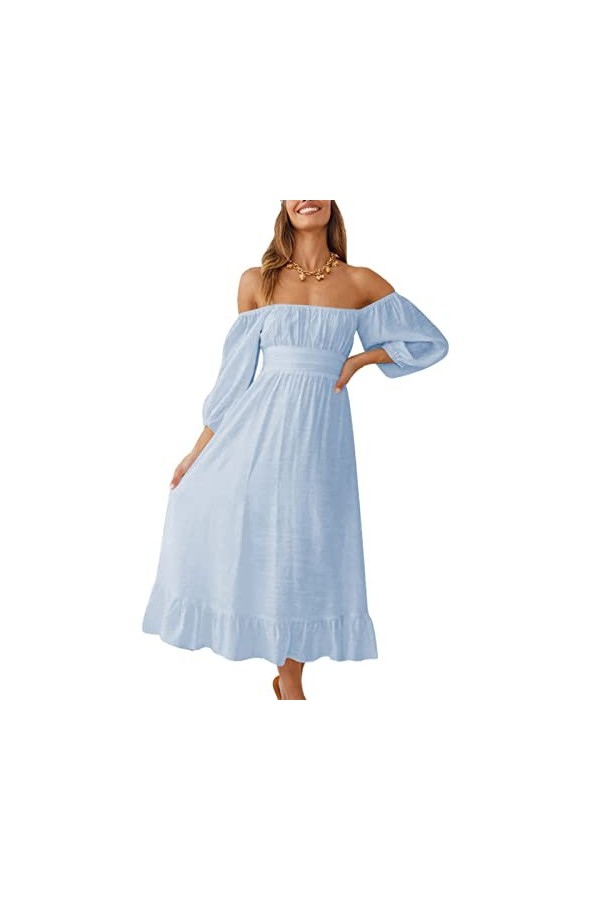 DAUZ Robe à Encolure Carrée et Demi-Manches, élégante pour Mariage de 16 