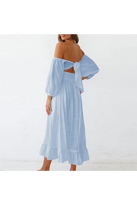 DAUZ Robe à Encolure Carrée et Demi-Manches, élégante pour Mariage de 16 