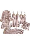 Feiboyy Robe pyjama Stain - Col en V - Satin - Sexy - Coupe ajustée - Bretelles spaghetti réglables - Bretelles dépaule, rou