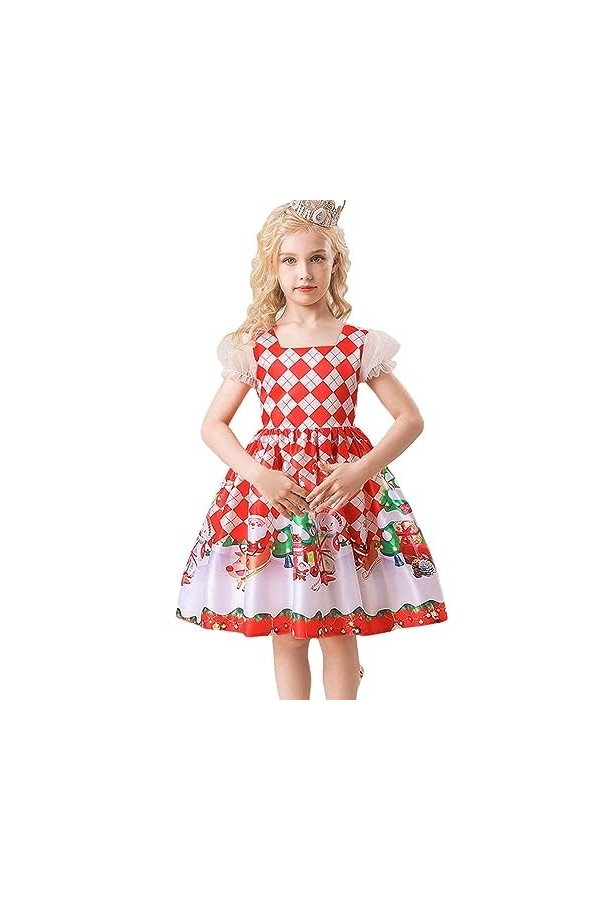 Leryveo Noël pour, Robe Père Noël Cloches Manches Courtes pour Filles, Robes décontractées Noël à Manches Courtes avec des bo