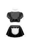SHANHE Womens Ladies Clubwear Cocktail Party Cuir Latex French Maid Dress Cosplay Costumes Crop Top avec Mini Jupe évasée-Noi
