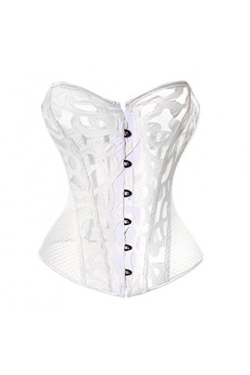 SHANHE Noir Femmes Respirant Shapwear Costumes Sexy Transparent Mesh Corselet Évider Corset Bustier Top Avec G String-Blanc,S