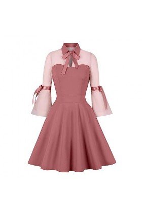 Robe Audrey Hepburn Élégant Et Simple - Femmes Soild Imprimer Robes Demi Manches Robe De Style Rétro Creux Maille Robe À Pann