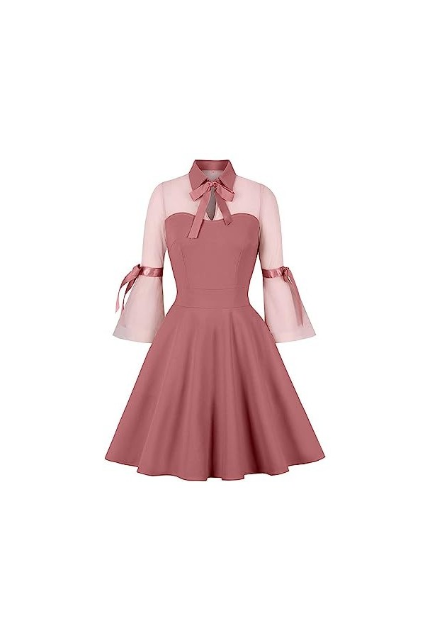 Robe Audrey Hepburn Élégant Et Simple - Femmes Soild Imprimer Robes Demi Manches Robe De Style Rétro Creux Maille Robe À Pann