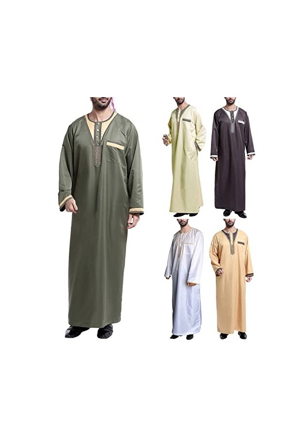 Mymyguoe Robe musulmane pour homme - Robe islamique avec poche poitrine Moyen-Orient - Robe arabe saoudite - Longueur totale 