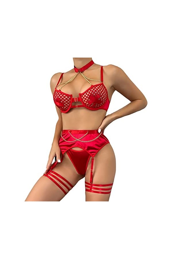 AJGRHE Lingerie Et VêTements Sexy Ensemble Lingeries Femmes Voir à Travers Maille Transparente 2 PièCes Lingerie Spicy Girl S