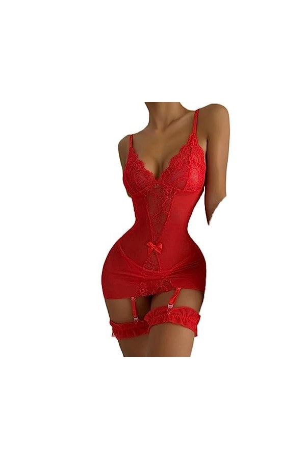 Corset Femme Sexy Dentelle Corset Maille Sheer Pyjama Noir Body String sous-Vêtements-BK,XL