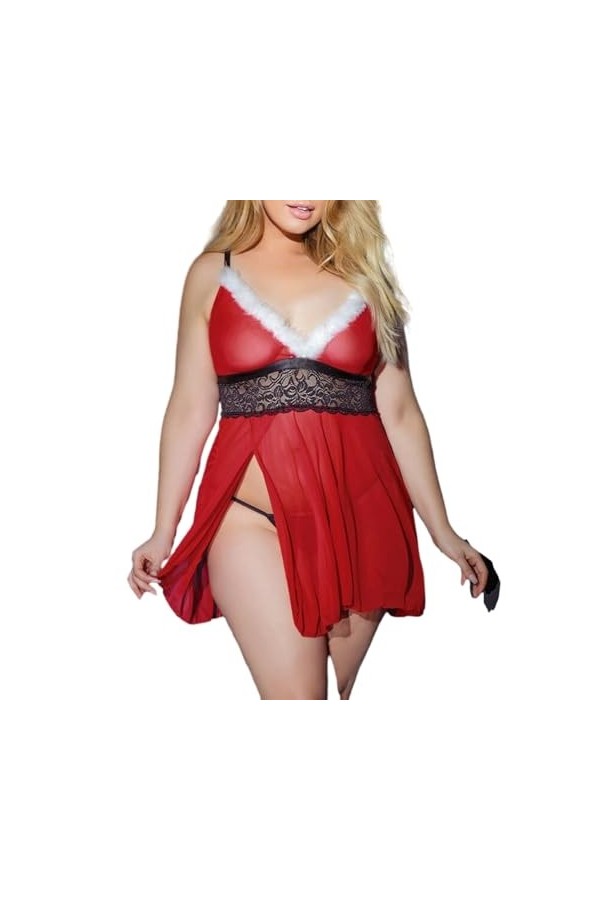 Lingerie De Noël Pour Femmes - Sexy Grande Taille Bretelles Réglables Bord En Peluche Tenue De Bikini Lingerie, Créativité V 