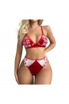 Lingerie Sexy pour Femmes - Dentelle À Motif De Lèvres Rouges Bandoulière Réglable Tenues Érotiques De Noël Minces, Ensemble 