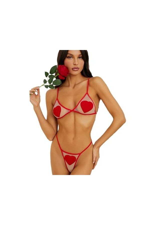 Ensemble De Lingerie Sexy pour Noël - Haut De Soutien-Gorge À Bretelles Réglables À Col en V Profond De Couleur Unie, Ensembl