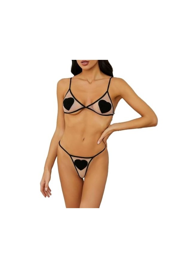 Ensemble De Lingerie Sexy pour Noël - Haut De Soutien-Gorge À Bretelles Réglables À Col en V Profond De Couleur Unie, Ensembl