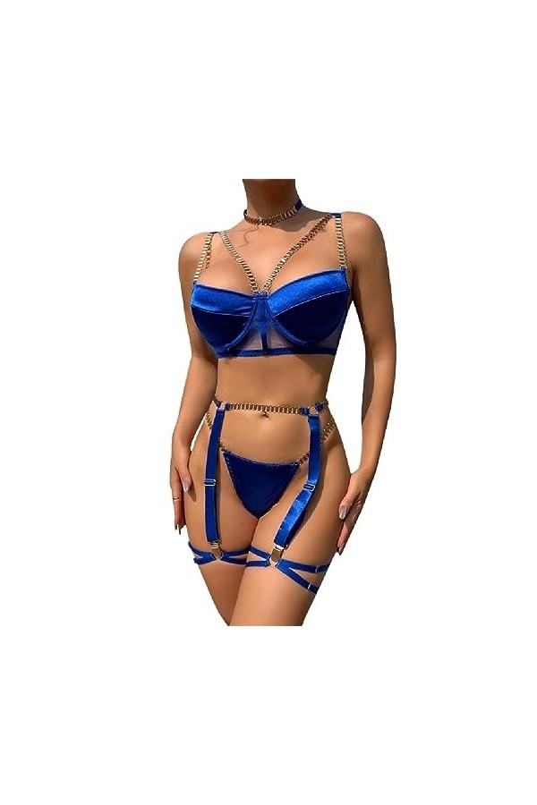 Lingeries Sexy pour Femmes Taches Body Nuisette À Bretelles avec Porte-Jarretelles Cou Soutien-Gorge Et Culotte Sexy Soutien-