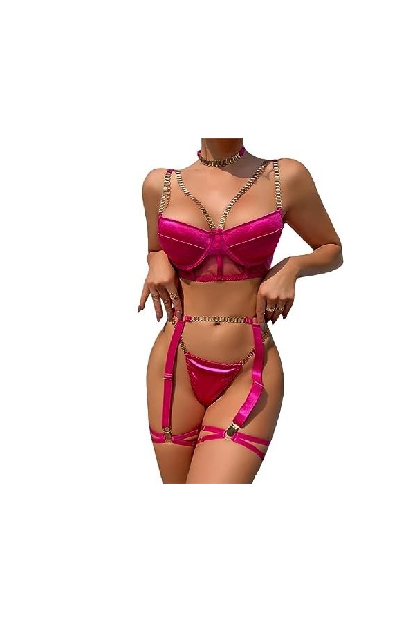 Lingeries Sexy pour Femmes Taches Body Nuisette À Bretelles avec Porte-Jarretelles Cou Soutien-Gorge Et Culotte Sexy Soutien-