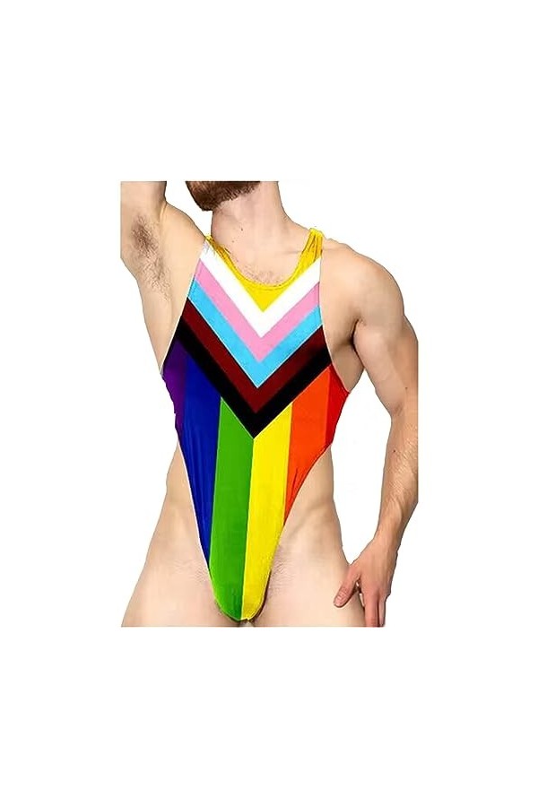 HYQPAI Body de Compression pour Homme Singlet Body Maillot de Corps Sous-Vêtement Coupe Haute String Leotard Bodysuit Imprimé