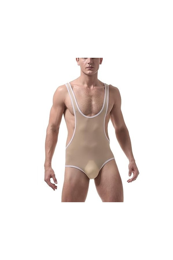 HYQPAI Body Homme Maillot de Corps Sans Manches Ice Silk Wrestling Singlet Jumpsuit Sous-Vêtements Une Pièce Lingerie Bodysui