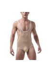 HYQPAI Body Homme Maillot de Corps Sans Manches Ice Silk Wrestling Singlet Jumpsuit Sous-Vêtements Une Pièce Lingerie Bodysui
