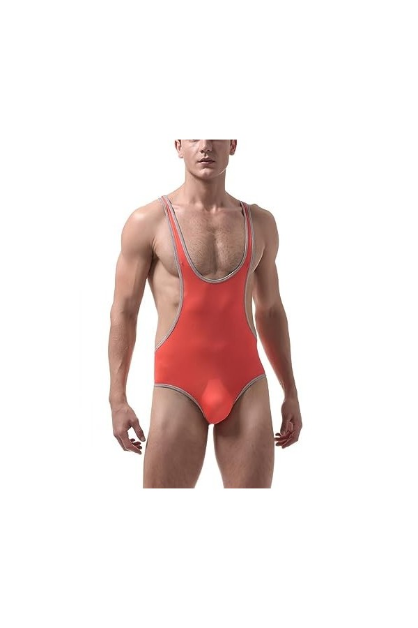 HYQPAI Body Homme Maillot de Corps Sans Manches Ice Silk Wrestling Singlet Jumpsuit Sous-Vêtements Une Pièce Lingerie Bodysui