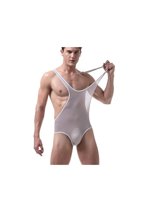 HYQPAI Body Homme Maillot de Corps Sans Manches Ice Silk Wrestling Singlet Jumpsuit Sous-Vêtements Une Pièce Lingerie Bodysui