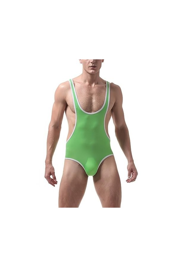 HYQPAI Body Homme Maillot de Corps Sans Manches Ice Silk Wrestling Singlet Jumpsuit Sous-Vêtements Une Pièce Lingerie Bodysui