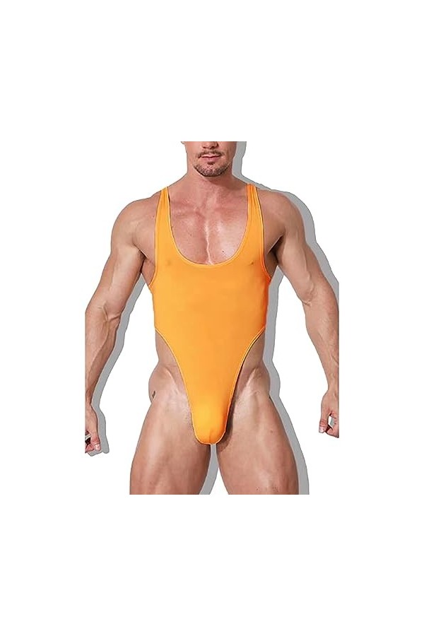 HYQPAI Homme Body String Coupe Haute Polyester Mankini Bodysuit Maillot de Corps Sans Manches Combinaison Singlet Body Linger