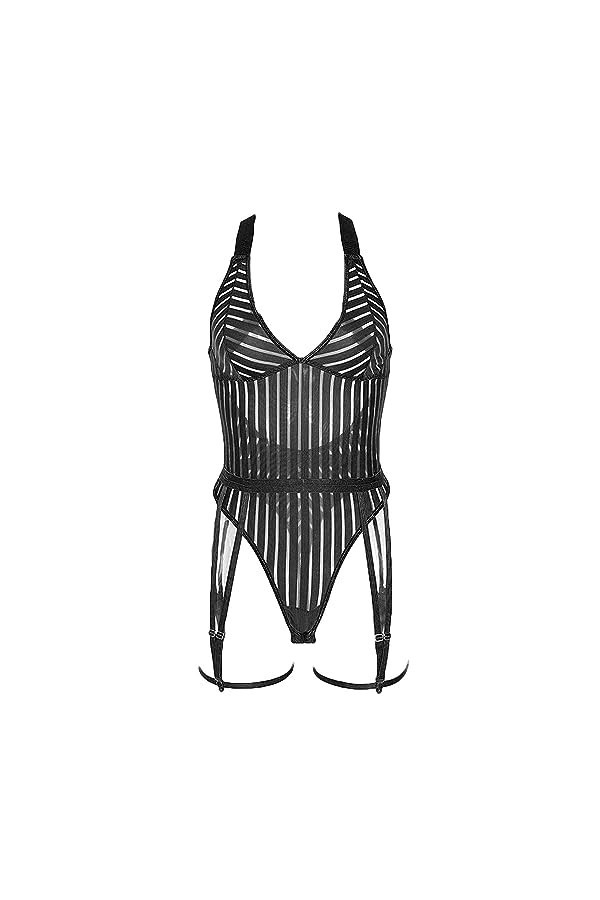 JapanAttitude Body à Rayures Transparente avec Harnais jarretière, Sexy élégant S