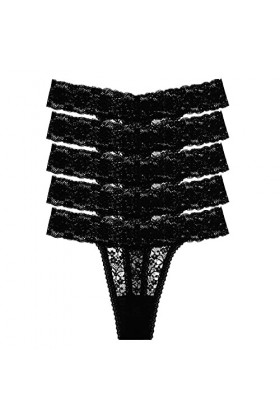 ZBORH Lot de 5 strings sexy en dentelle pour femme, noir, Large