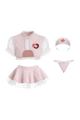 Sexy Pink Lingerie Open The Chest Doctors Sister Costumes de jeu de rôle Infirmière Uniforme Sweet Top Mini Jupe Ensemble de