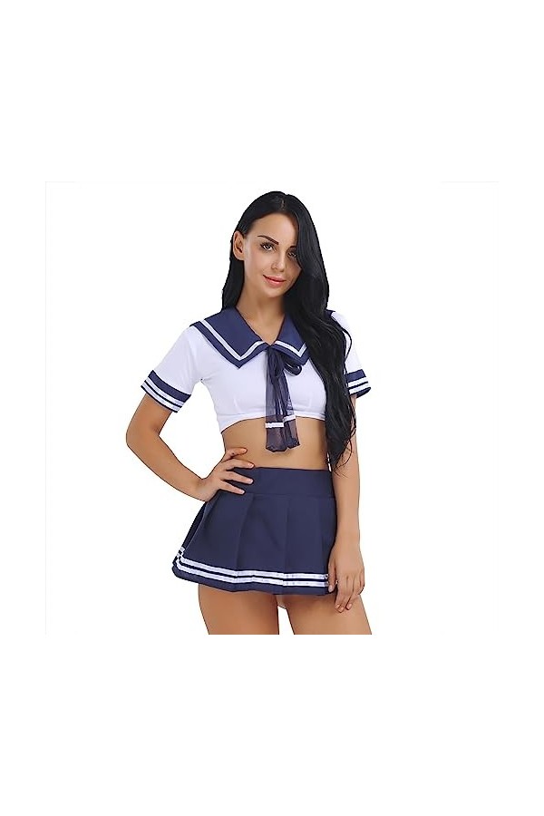 Costumes dHalloween pour Adultes Femmes École Filles Cosplay Costume Sailor Sexy Uniforme Haut de Fête avec Mini Jupe Plissé