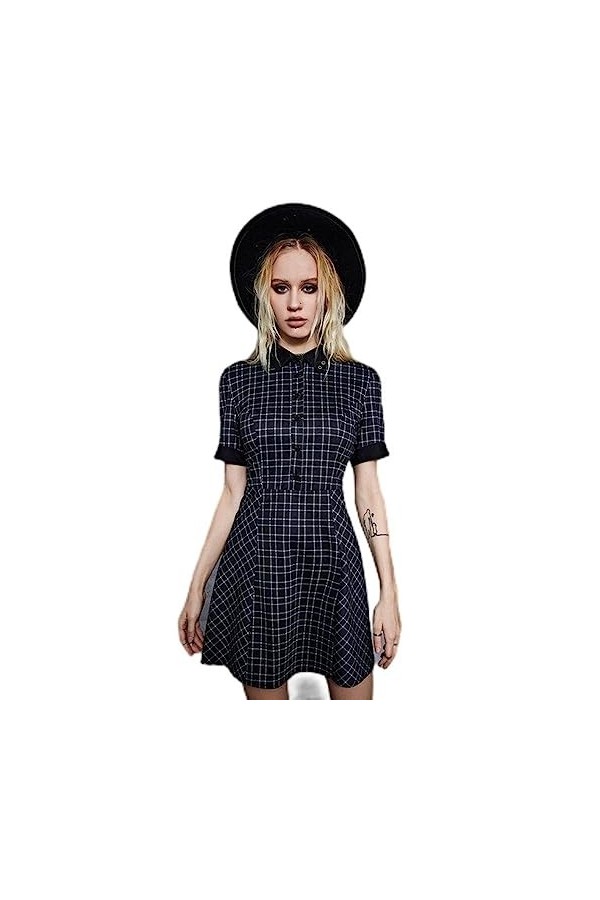 SHANHE 2023 Dark Punk Plaid Mall Gothique Esthétique Mini Robe Style Grunge À Manches Courtes Femmes Chemise Robes Élégant Pa